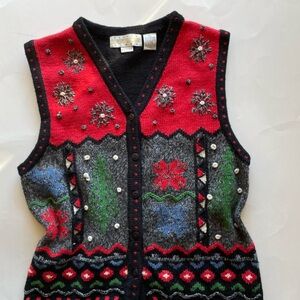 Festive Holiday Christmas Red and Black Knit Sweater Vest